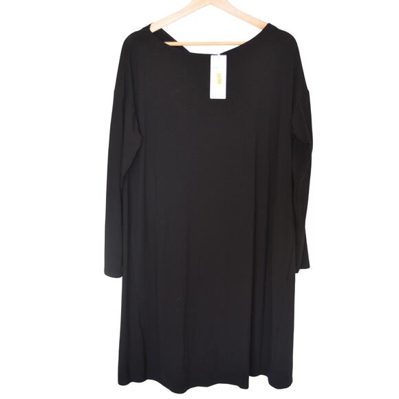 Eileen Fisher Women’s Black Bateau-Neck Twist-Back Drop Shoulder Stretch Jersey - Picture 2 of 7